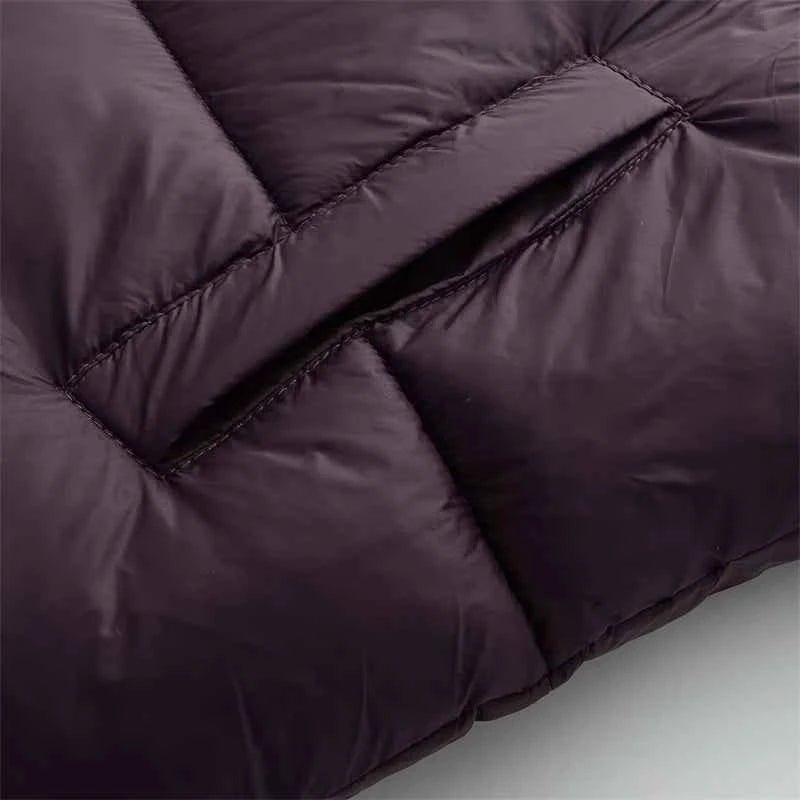 Women's Hooded Purple Cotton Jacket - Quilted Design, Warm Winter Coat, Casual Cold-Weather Outerwear