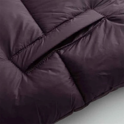 Women's Hooded Purple Cotton Jacket - Quilted Design, Warm Winter Coat, Casual Cold-Weather Outerwear