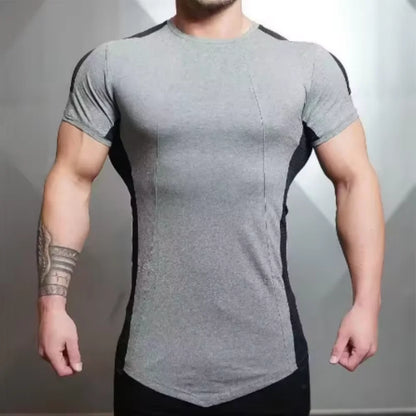 2025 Male Fitness T-shirt Summer Men's Athleisure Workout short sleeve T-shirt Compress quick-dry Men T-shirt Gym Sports Tops - AMULET RING STORE