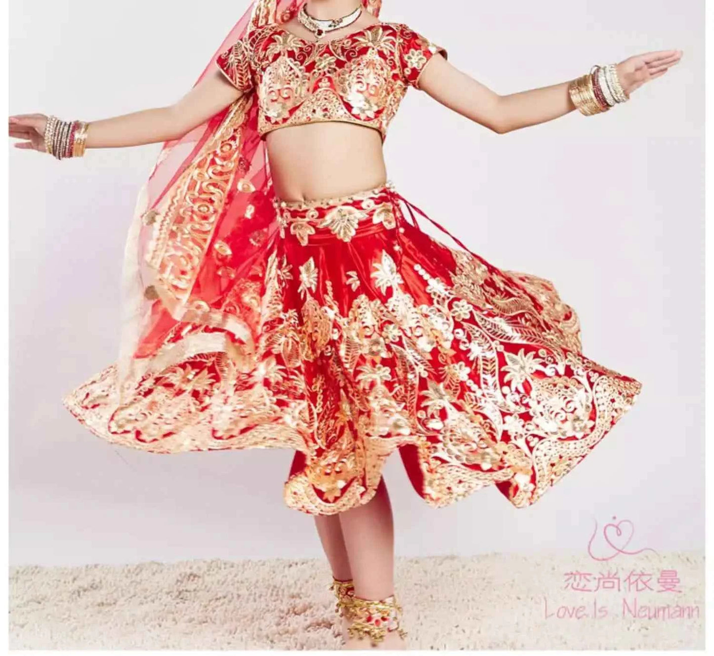 Yiman exotic Indian dance ethnic style children's dance costume, sari embroidery Tang costume, big swing skirt, Lengha set