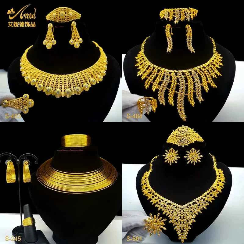 ANIID Indian 24K Gold Color Necklace Set For Women Party Bridal Wedding Ethiopian Luxury Dubai Jewelry Wholesale New Gifts