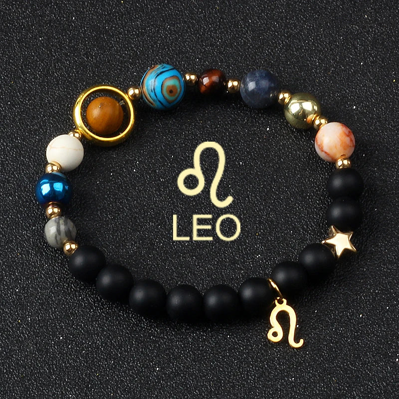 Universe Galaxy Eight Planets 12 Constellation Bracelets for Women Natural Stone Solar System Bracelets Libra Virgo Leo Jewelry