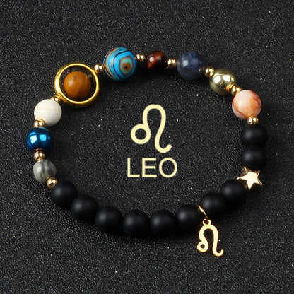 Universe Galaxy Eight Planets 12 Constellation Bracelets for Women Natural Stone Solar System Bracelets Libra Virgo Leo Jewelry