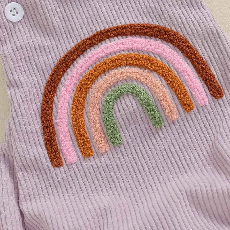 Infant Baby Girl Boy Overalls Rompers Summer Rainbow/Strawberry Embroidery Sleeveless Square Neck Suspender Ribbed Romper - AMULET RING STORE