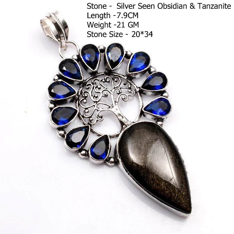 Genuine Blue Topaz Citrine Glass Agate Jasper Amethyst Pendant