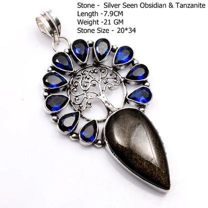 Genuine Blue Topaz Citrine Glass Agate Jasper Amethyst Pendant