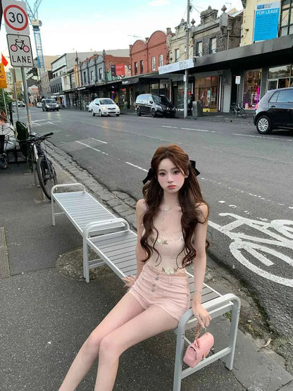 Korean Style Pink Straight Leg Women's Denim Shorts Designer Low Price Harajuku Fashion Y2k Casual XL Female Short Jeans Pants