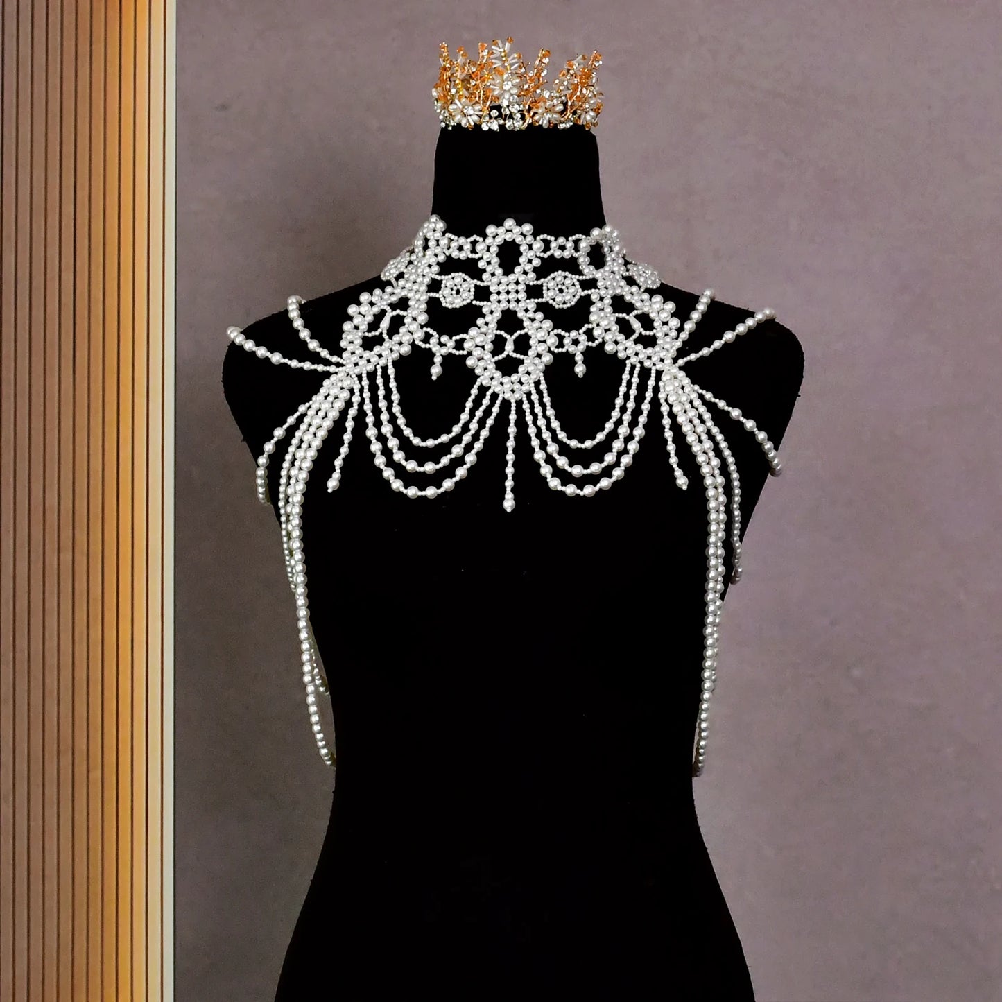 Bridal Bolero Black Crystal Necklace Beaded Bridal Covered Body Chain Women Accessories Off Shoulder Bolero Decoration VG09 - AMULET RING STORE