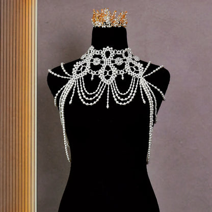 Bridal Bolero Black Crystal Necklace Beaded Bridal Covered Body Chain Women Accessories Off Shoulder Bolero Decoration VG09 - AMULET RING STORE