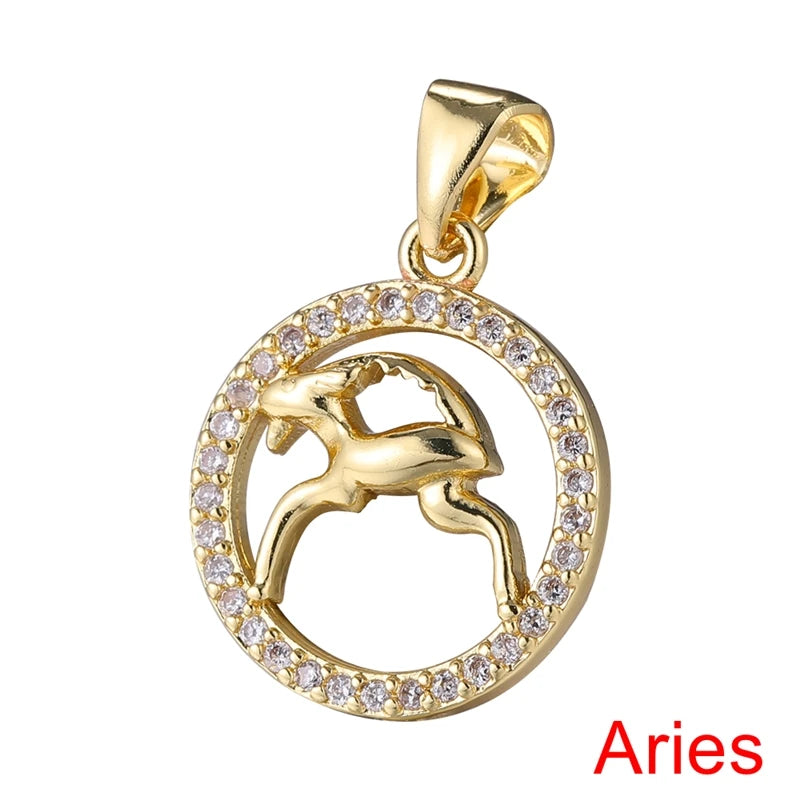 Juya DIY Imitation Pearl Shell 18K Gold Plated 12 Zodiac Charms For Handmade Fashion Birthstone Season Pendants Jewelry Making