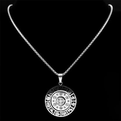 Buddhism Chinese Zodiac Lotus Rotatable Necklace for Men Women