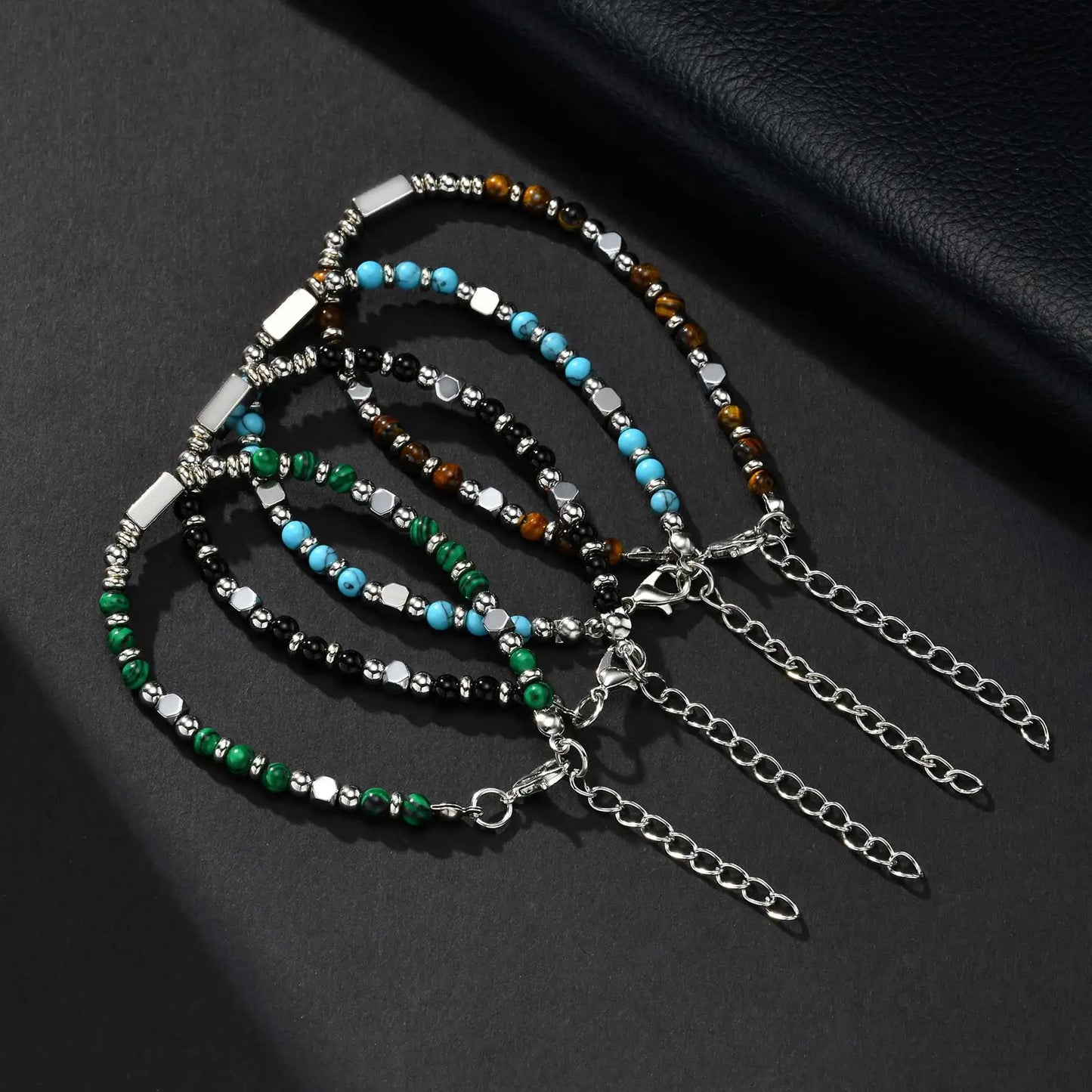 Trendy Unique Natural Stone Beaded Bracelet, Stainless Steel Chain Wristband Bracelet, Classic Tiger Eye Stone Jewelry for Men