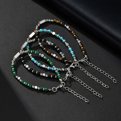 Trendy Unique Natural Stone Beaded Bracelet, Stainless Steel Chain Wristband Bracelet, Classic Tiger Eye Stone Jewelry for Men