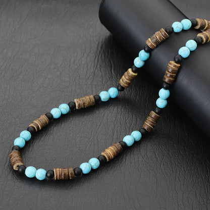 Natural Coconut Husk Wooden Necklace For Men 18 Inches Short Collar Volcanic Rock Tiger Eyes Stone Colar Jewelry Gift For Him
