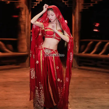 2025 summer new Indian traditional clothing Indian dance costumes improved saree women sexy Indian sequins belly dance dress a6