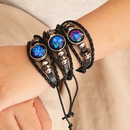 12 Constellation Zodiac Sign Charm Luminous Bracelets Men Women Vintage Multilayer Wrap Leather Bracelet Gift pulsera hombre