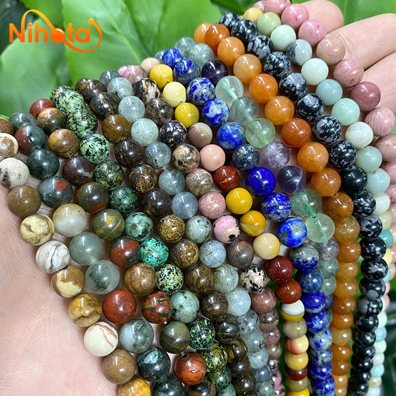 Natural Stone Beads Round Agates Turquoises Amazonite Quartz Lava Tiger Eye Beads