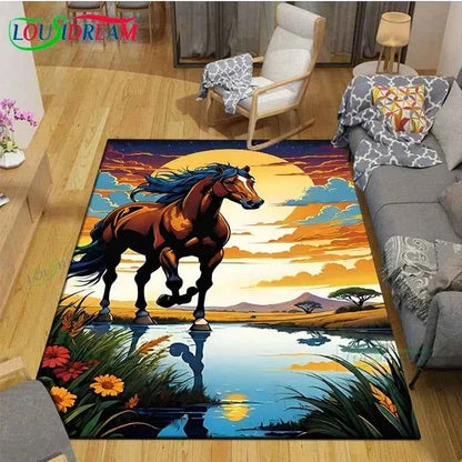 3D Fashion Exquisite Painting Horse Printed Carpet Living Room Anti-Skid Area Rug Kids Bedroom Mats Yoga Mat Large Carpet Decor