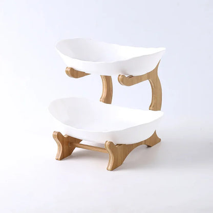 2/3 Layer Table Plates Dinnerware Wooden Kitchen Fruit Bowl with Floors Partitioned Dish Candy Cake Trays Fruit Plate Salad Bowl - AMULET RING STORE