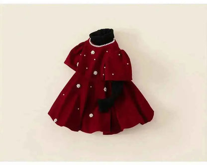 Autumn Winter Children Dress 1-10Y Girls Pearl Thick Warm Fleece Party Christmas Princess Dresses Toddler Wear Kids Clothing New