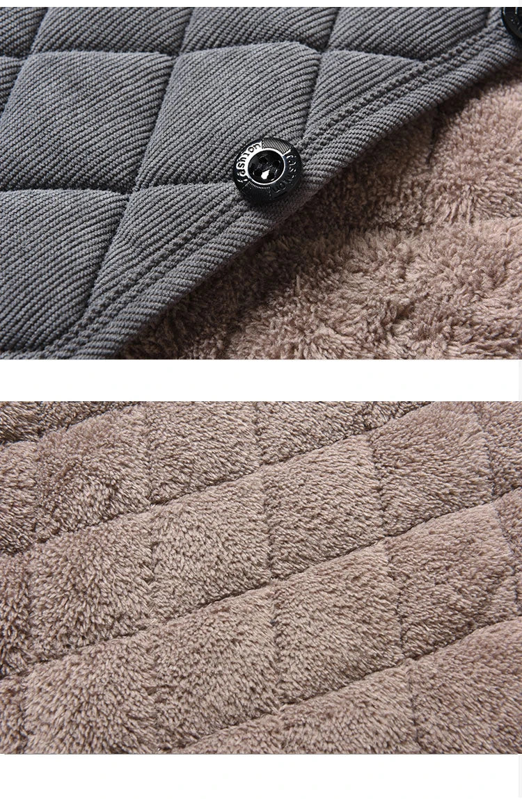 Mens Winter Jacket Windproof Thickened Padded Jacket Casual Diamond Warm Fleece Lined Coat Middle-Aged Dad's Solid Outdoor Wear