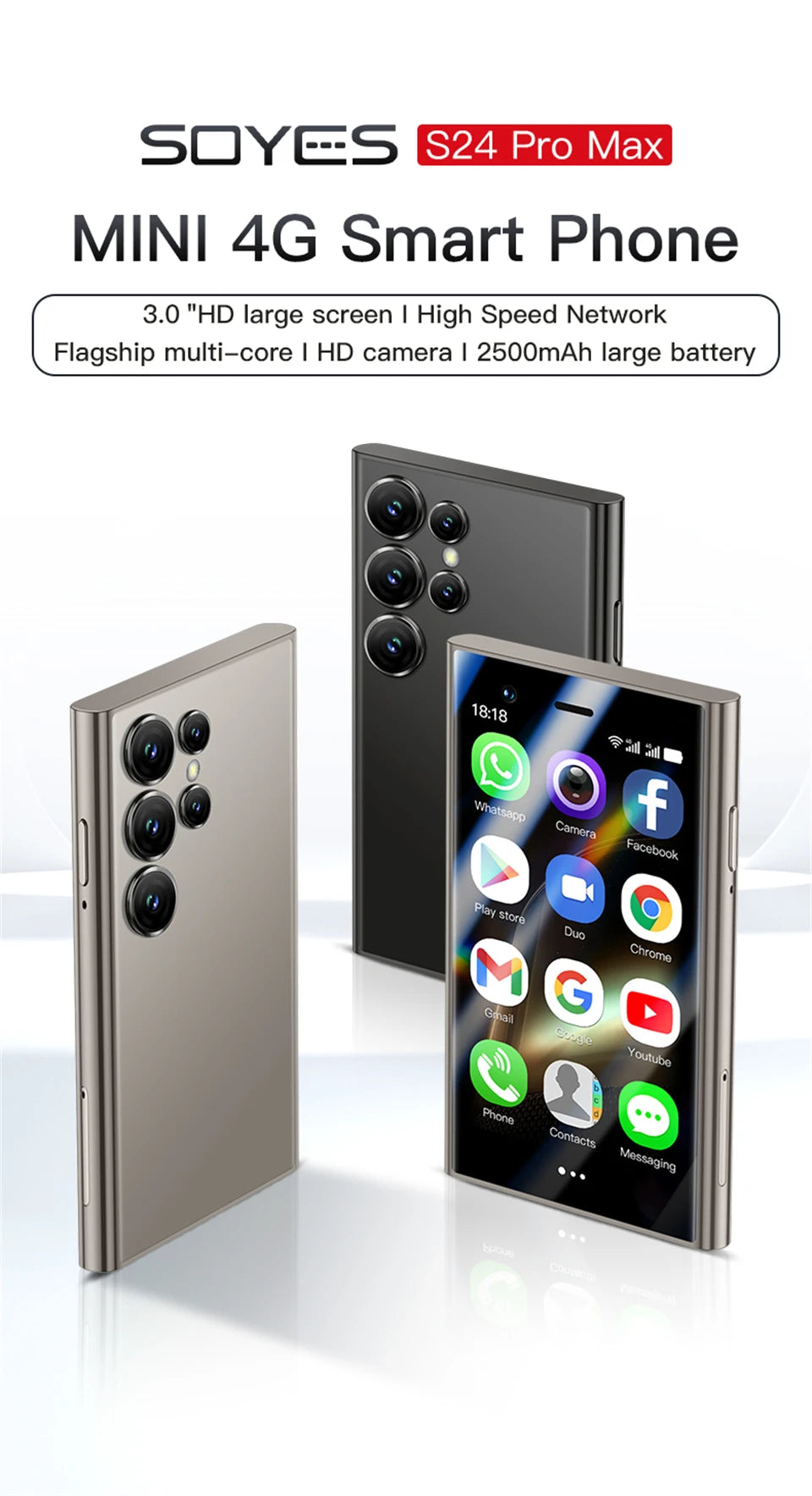 SOYES S24 Pro Max 4G Version 3.0 Inch Android8.1 Smartphone 2GB RAM 16GB ROM Dual SIM Standby 2500mAh Compact Mobile Phone - AMULET RING STORE