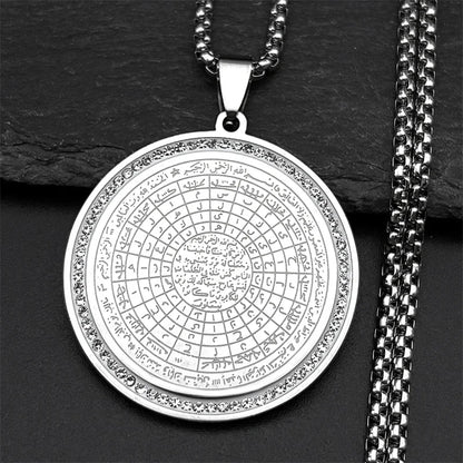 Muslim Arabic Quran Round Medal Pendant Necklace for Men Women Stainless Steel Gold Color Islamic Amulet Male Chain Jewelry