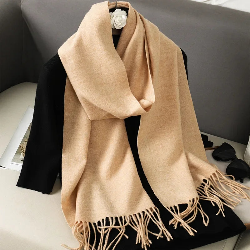 62Color Solid Women Winter Scarf Warm Thicken Cashmere Shawl Outdoor Fashion Luxury Tassels Pashmina Lady Wrap Windproof Scarves