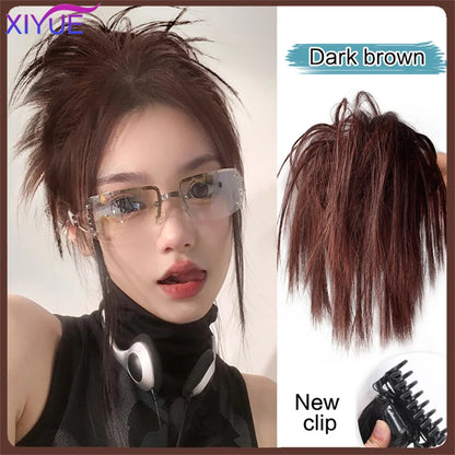 XIYUE Synthetic Messy Hair Bun Tousled Hairpiece Elastic Band Chignon Curly Scrunchie Updo Cover Hair Tail for Women Pink - AMULET RING STORE