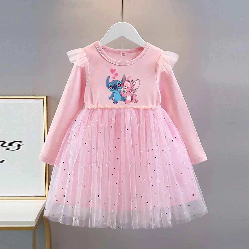 Girls Dress 2025 New Kids Clothes Autumn Long sleeves Disney Children Stitch Princess Dresses Baby Girl Cute Birthday Party 2-8Y
