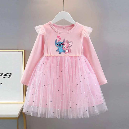 Girls Dress 2025 New Kids Clothes Autumn Long sleeves Disney Children Stitch Princess Dresses Baby Girl Cute Birthday Party 2-8Y