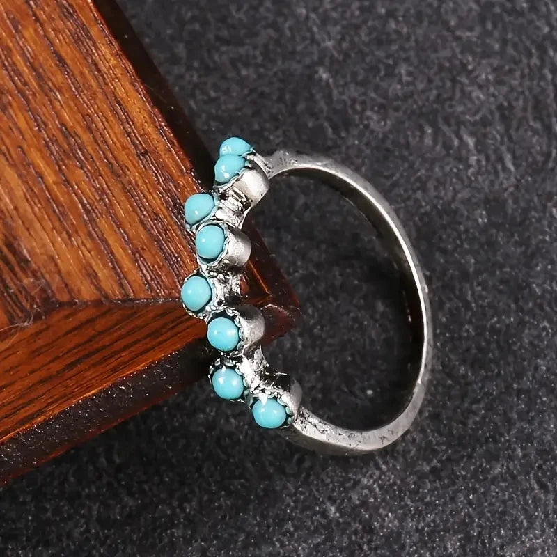 Huitan Imitation Turquoise Finger Ring for Women Boho Style Daily Wear Chic Accessories Fancy Anniversary Gift Hot Sale Jewelry - AMULET RING STORE