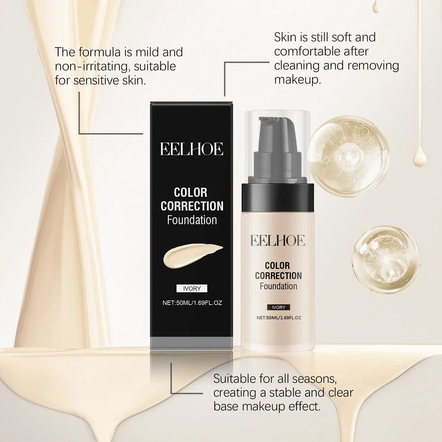 50ML Liquid Foundation CC Cream Matte Full Coverage Moisturizing Brightening Concealer BB Cream Oil Control Makeup Cosmetics - AMULET RING STORE