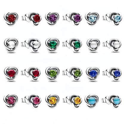 European 925 Silver Zodiac Earrings Stud Birthday Stone Suitable for Women's Exquisite Jewelry for Women's Party