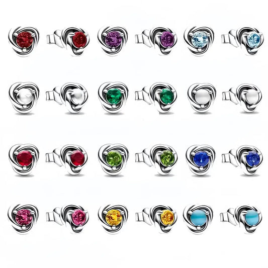 European 925 Silver Zodiac Earrings Stud Birthday Stone Suitable for Women's Exquisite Jewelry for Women's Party