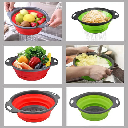 Silicone Round Folding Vegetable Fruits Washing Drain Basket Collapsible Colander Strainer Basket Kitchen Gadgets - AMULET RING STORE