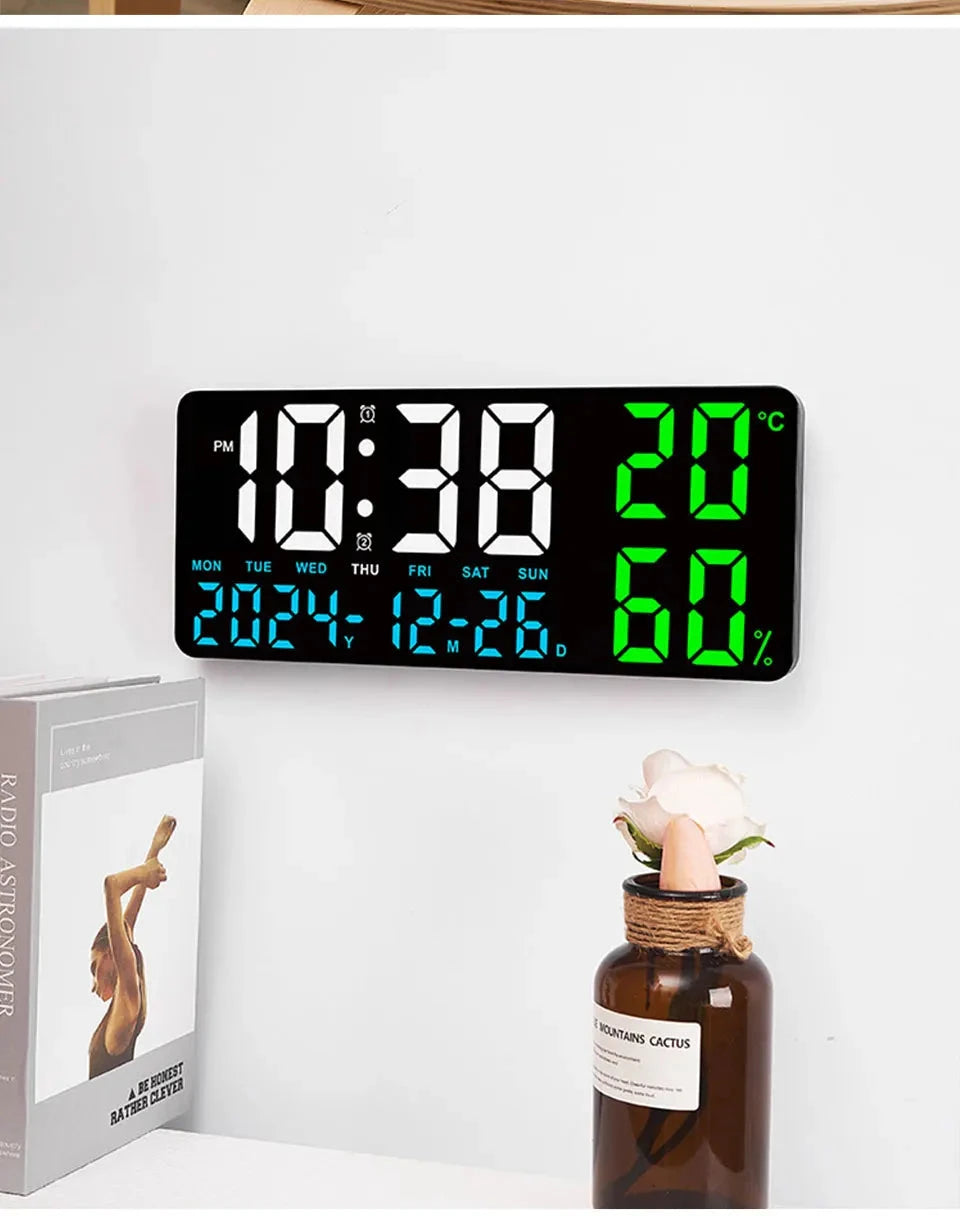 Digital Wall Clock with Atmosphere Lights Remote Control TEMP Humidity Display LED Large Table Clock Multifunctional Alarm Clock