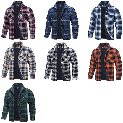 TACVASEN Winter Plaid Cotton Jackets Mens Long Sleeve Quilted Lined Flannel Shirt Jacket Multi-Pockets Outwear Hiking Coats Tops