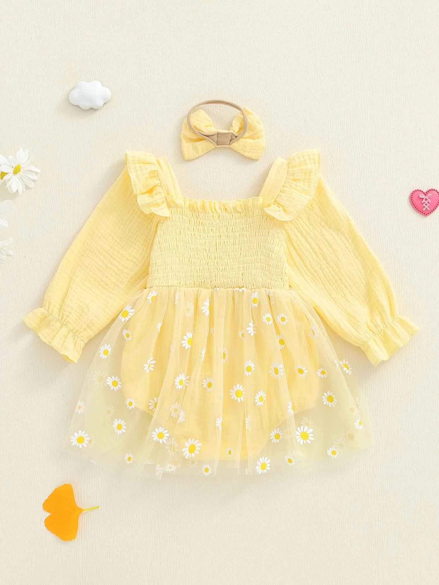 Adorable Infant Princess Tutu Dress Set Elegant Floral Applique Ruffled Romper with Matching Bow Headband for Baby Girl s