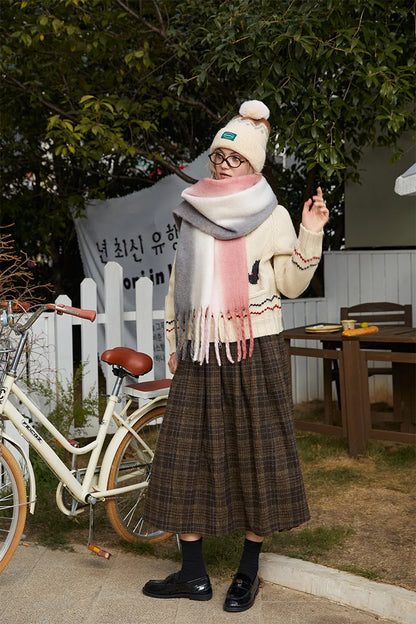 New Fashion Mohair Stripted Tassel Scarf Women Autumn Winter Korean Version Thickened Warm Soft Female Shawl Colorful Muffler