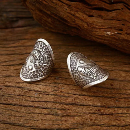 Retro 925 Silver Ring Women Jewelry Popular Index Finger Accessories Ring Personality Fish Pattern Hand Accessories