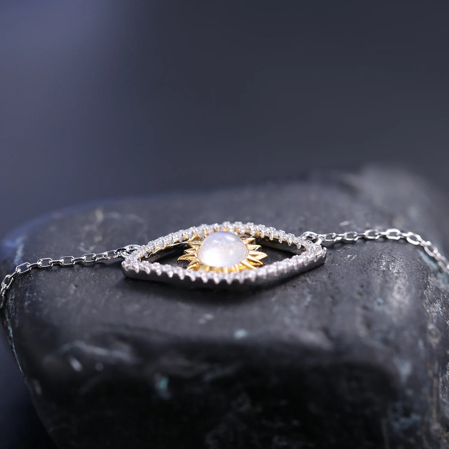 GEM'S BALLET June Birthstone 925 Sterling Silver Hamsa Necklace Milky Blue Moonstone Devil's Eye Pendant Necklace