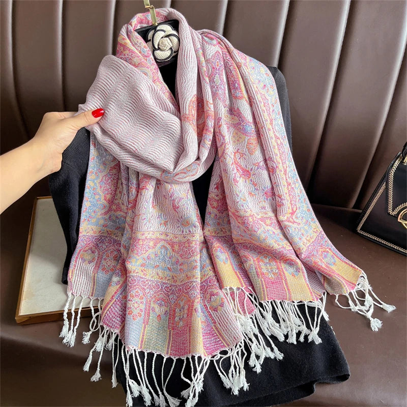 Elegant Ethnic Autumn Cashmere Shawl for Women Jacquard Pashmina Scarves Bufandas De Invierno Mujer Female Foulard Stoles Scarf - AMULET RING STORE