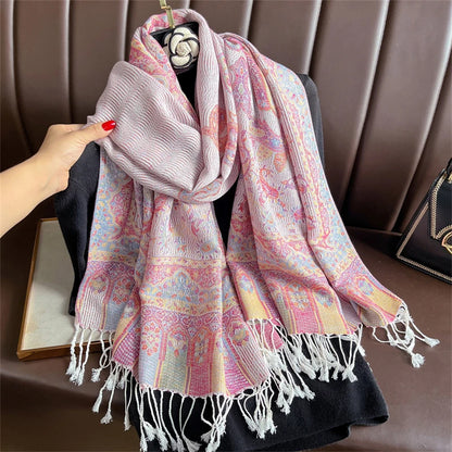Elegant Ethnic Autumn Cashmere Shawl for Women Jacquard Pashmina Scarves Bufandas De Invierno Mujer Female Foulard Stoles Scarf - AMULET RING STORE