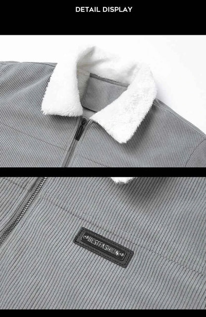 Winter Men Fleece Jacket Padded Warm Loose Parka Coat Corduroy Short Jacket Man Solid Fur Collar Windbreaker Cotton Jackets