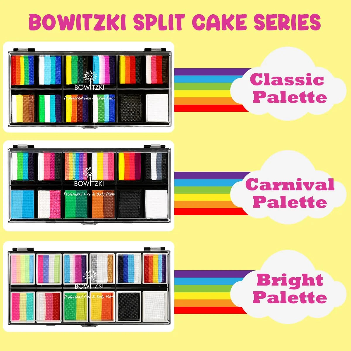 Bowitzki Face Paint 12x10gm Professional Body Paint Kit For Kids Adults Stencil One Stroke Split Cake Rainbow Makeup - AMULET RING STORE