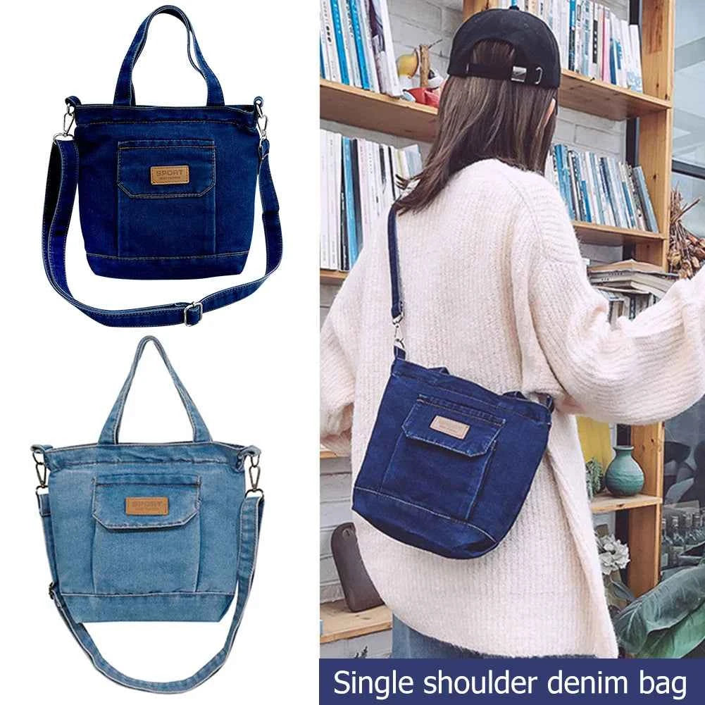 Women Stylish Tote Handbag Denim Shopper Shoulder Handbag Large Capacity Adjustable Straps with Pockets Daily Handbag and Purse