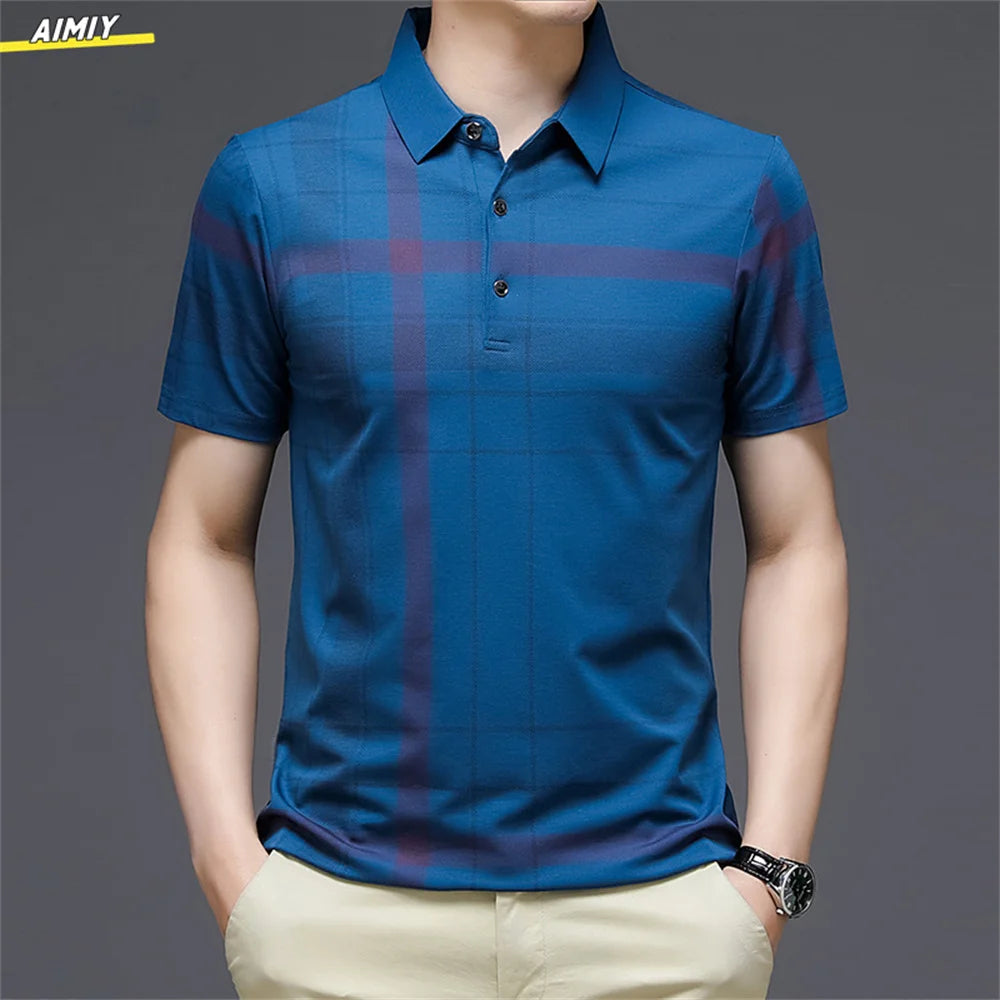 Men's Polo Shirt Business Casual Summer Short Sleeves Tops Pattern Print Button T Shirt Loose Clothes Fashion Polo T Shirt