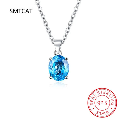 Oval 2.22ct Garnet Citrine Sky Blue Topaz Amethyst Pendant Necklace Colar Prata 925 Sterling Silver Colorful Birthstone Jewelry
