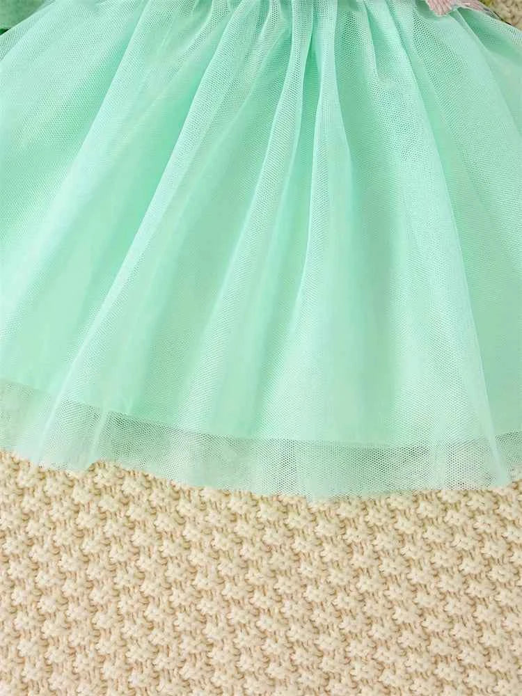 Newborn 2024 Baby Girls Dress Summer Waist Flower Vest Sleeveless Short Top Sweet Girl Lace Mesh Dress